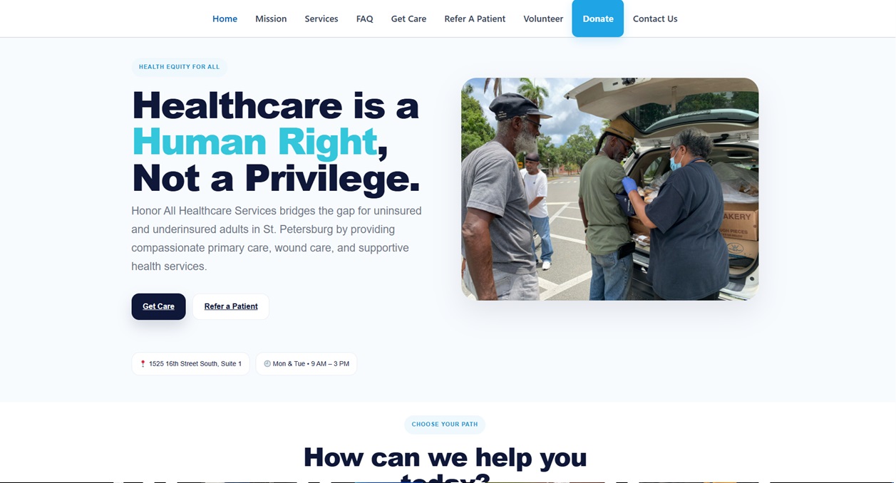 Honor All Healthcare website homepage preview